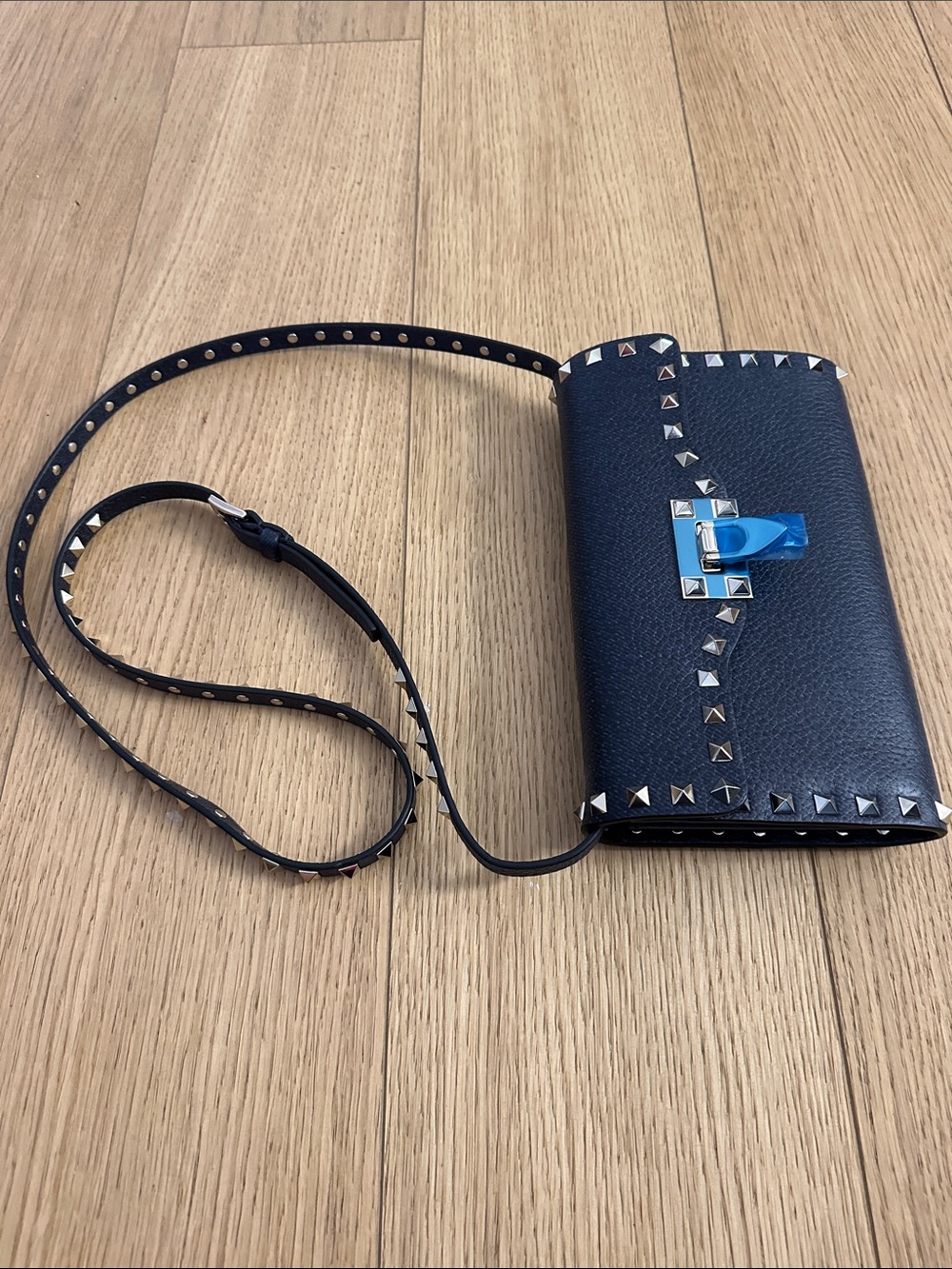 Valentino NWT Studded Navy BlueCrossbody Phone Wallet